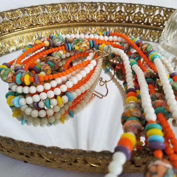 Multi 4 Tier Beaded Necklace Handmade Fun & Colorful Hippie Boho Cruise Jewelry - Picture 7 of 7